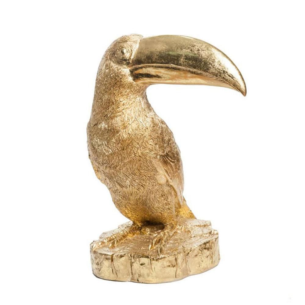 TUCANO POLIRESINA 32,5X26X53 CM. ORO ANTICATO