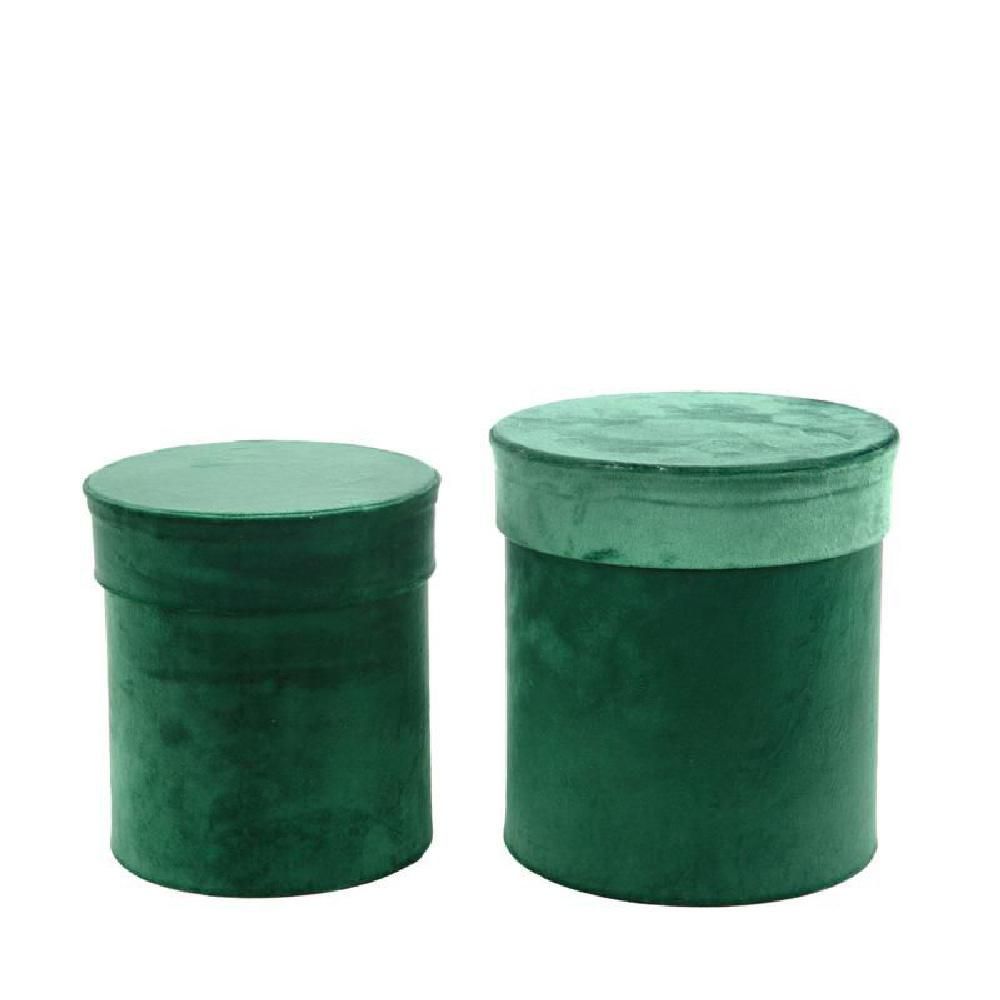 SET 2 SCATOLE VELLUTO D.26 CM H.26 CM VERDE SCURO SET 2 SCATOLE VELLUTO D.26 CM H.26 CM VERDE SCURO