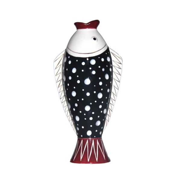 PESCE VASO CERAMICA 12,5X8,5 CM H.25,5 CM NERO/BORDEAUX/BIANCO PESCE VASO CERAMICA 12,5X8,5 CM H.25,5 CM NERO/BORDEAUX/BIANCO