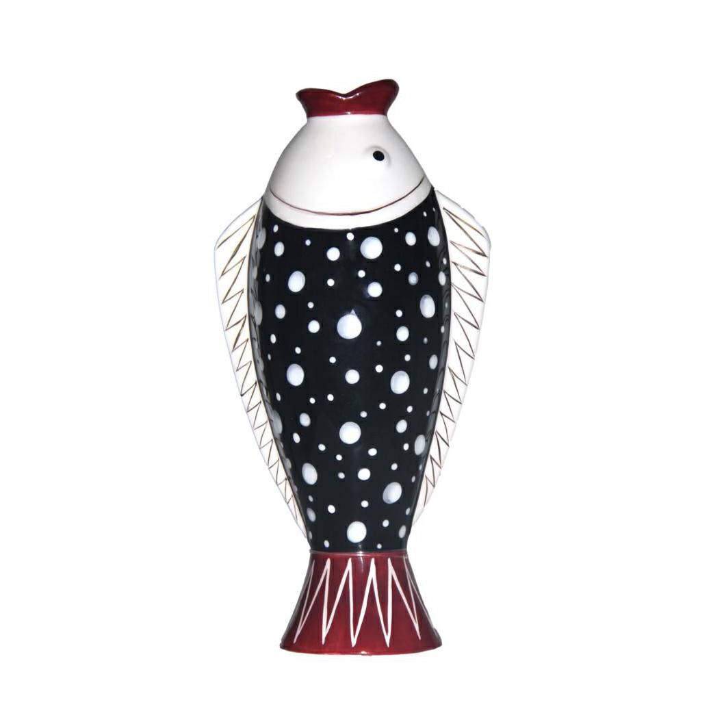 PESCE VASO CERAMICA 12,5X8,5 CM H.25,5 CM NERO/BORDEAUX/BIANCO PESCE VASO CERAMICA 12,5X8,5 CM H.25,5 CM NERO/BORDEAUX/BIANCO