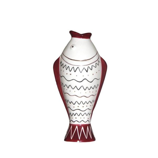PESCE VASO CERAMICA 8,5X5,5 CM H.16,5 CM BIANCO/BORDEAUX PESCE VASO CERAMICA 8,5X5,5 CM H.16,5 CM BIANCO/BORDEAUX