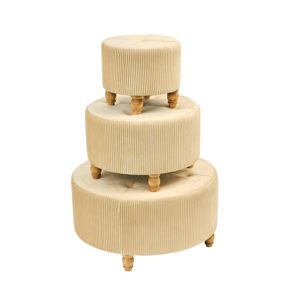 SET 3 POUF TESSUTO C/ZAMPE D.80 CM H.42 CM BEIGE
