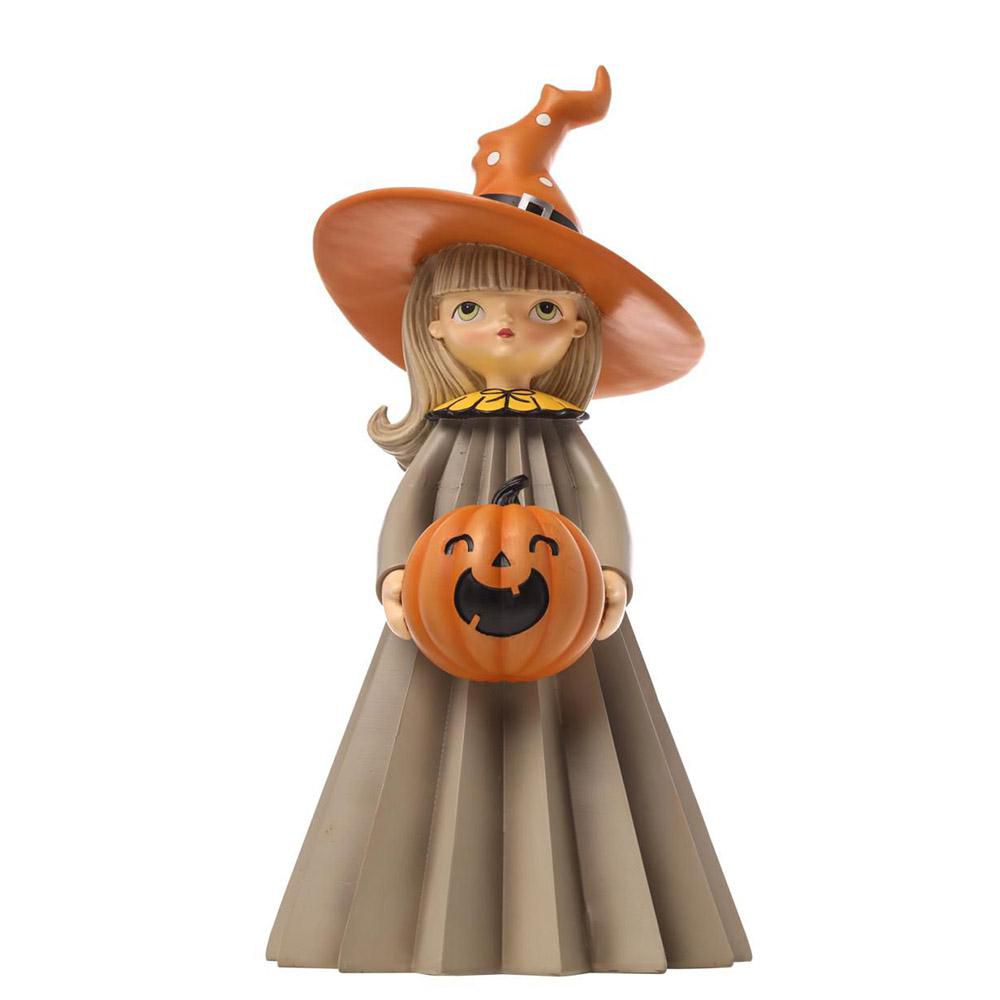 STREGA C/ZUCCA POLIRESINA H.46 CM TORTORA/ARANCIO