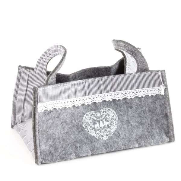 BORSA FELTRO DEC.CUORE 20X12X10 CM GRIGIO