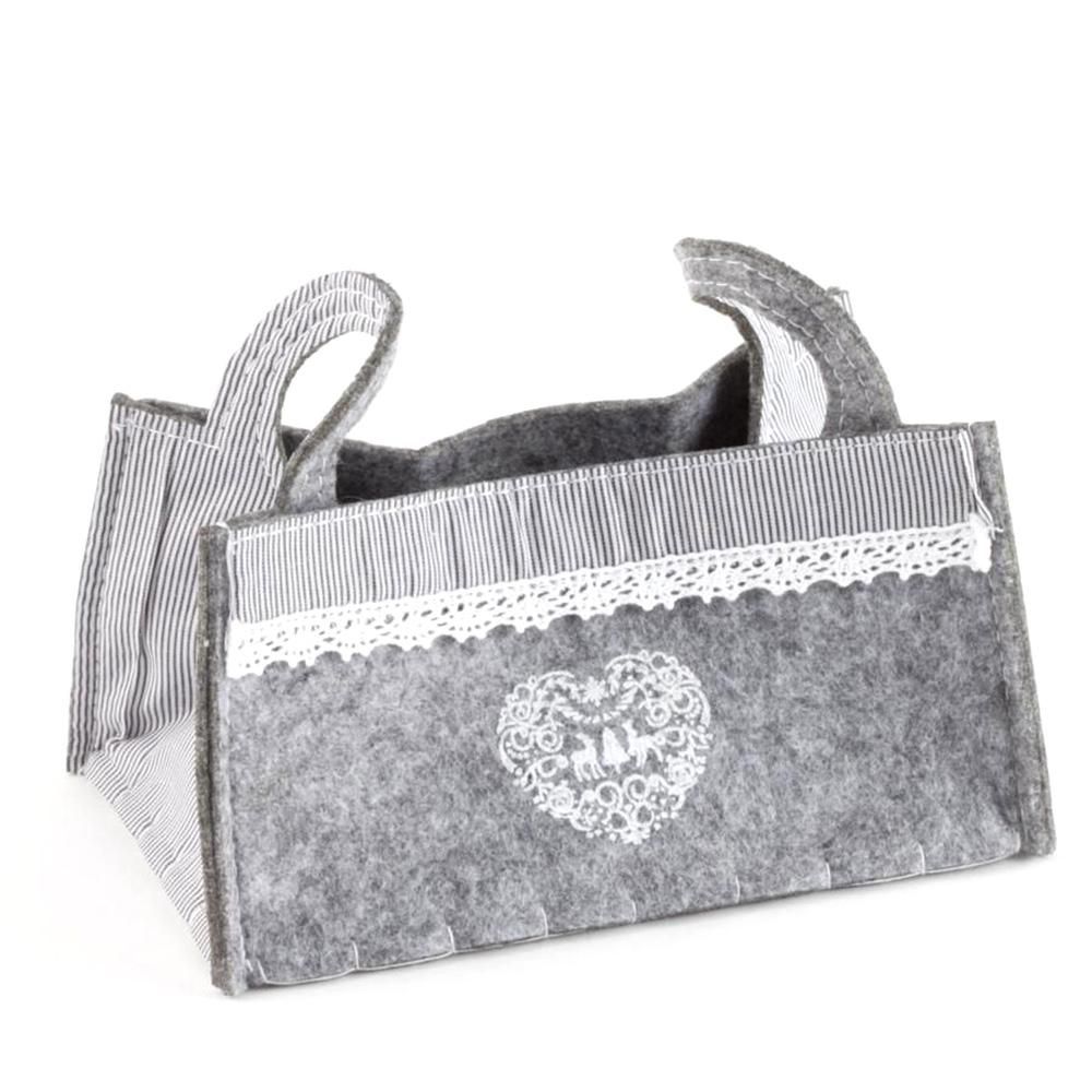 BORSA FELTRO DEC.CUORE 20X12X10 CM GRIGIO
