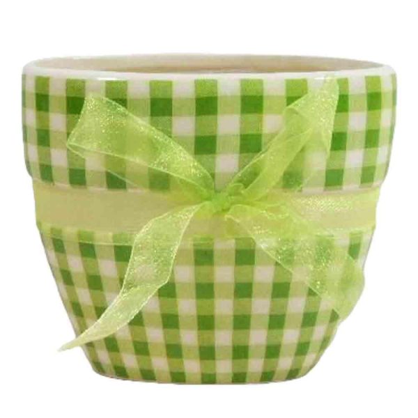 VASO CERAMICA OVALE 17,5X11 CM H.16,5 CM C/NASTRO QUADR. VERDE