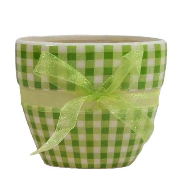 VASO CERAMICA OVALE 14X8,5 CM H.12,5 CM C/NASTRO QUADR. VERDE