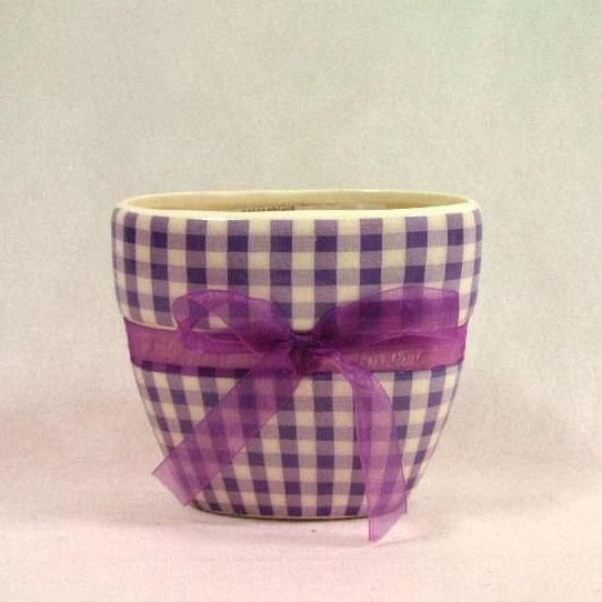 VASO CERAMICA OVALE 14X8,5 CM H.12,5 CM C/NASTRO QUADR. LILLA