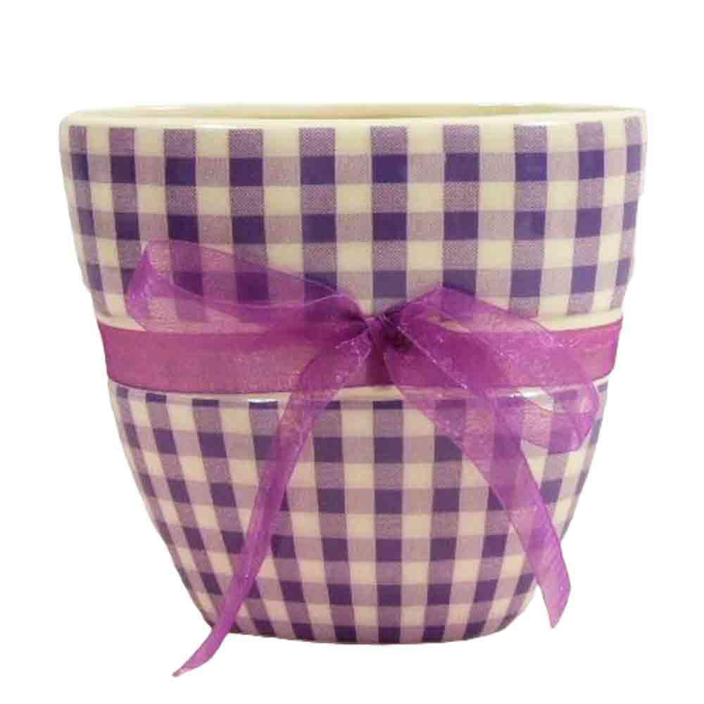 VASO CERAMICA OVALE 17,5X11 CM H.16,5 CM C/NASTRO QUADR. LILLA