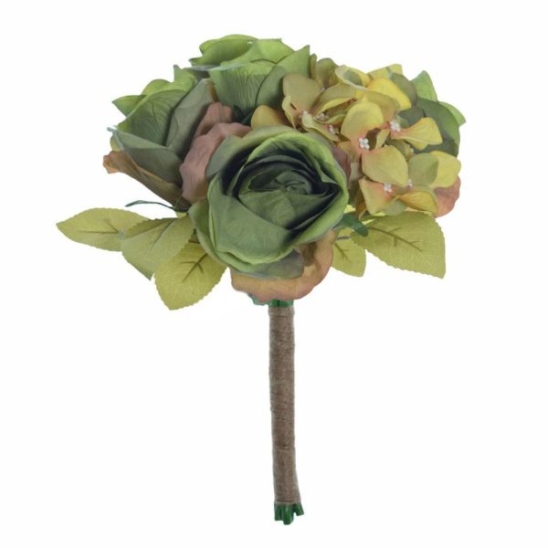 ROSE/HYDRANGEE BOUQUET CM.27 MARRONE/VERDE ROSE/HYDRANGEE BOUQUET CM.27 MARRONE/VERDE