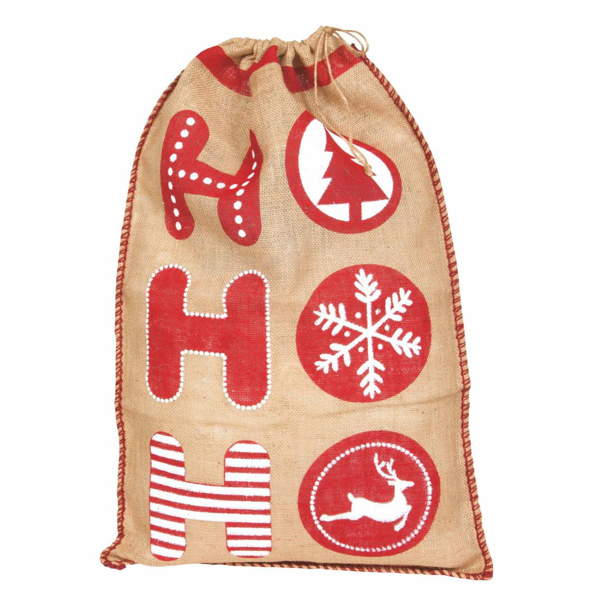 SET 6 SACCHI JUTA -HO HO HO- 85X55 CM NATURALE/ROSSO/BIANCO