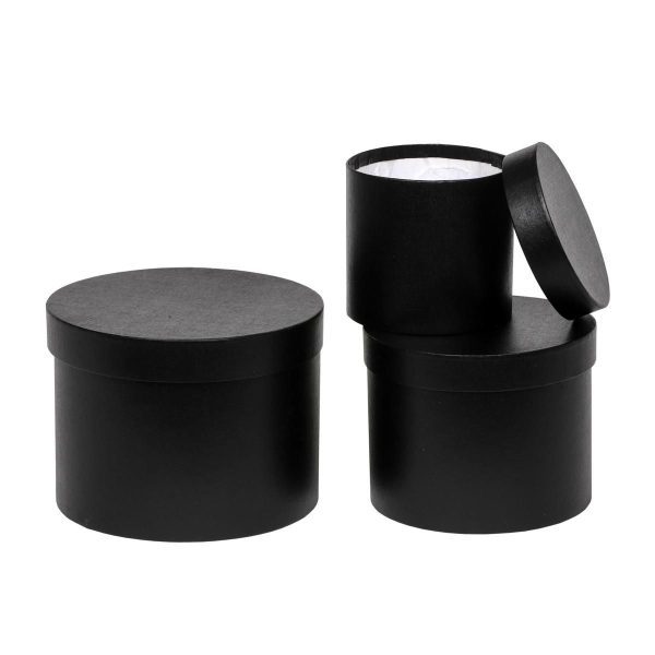 SET 3 SCATOLE CILINDRO D.15-19-23 CM H.13-15-17 CM NERO SET 3 SCATOLE CILINDRO D.15-19-23 CM H.13-15-17 CM NERO