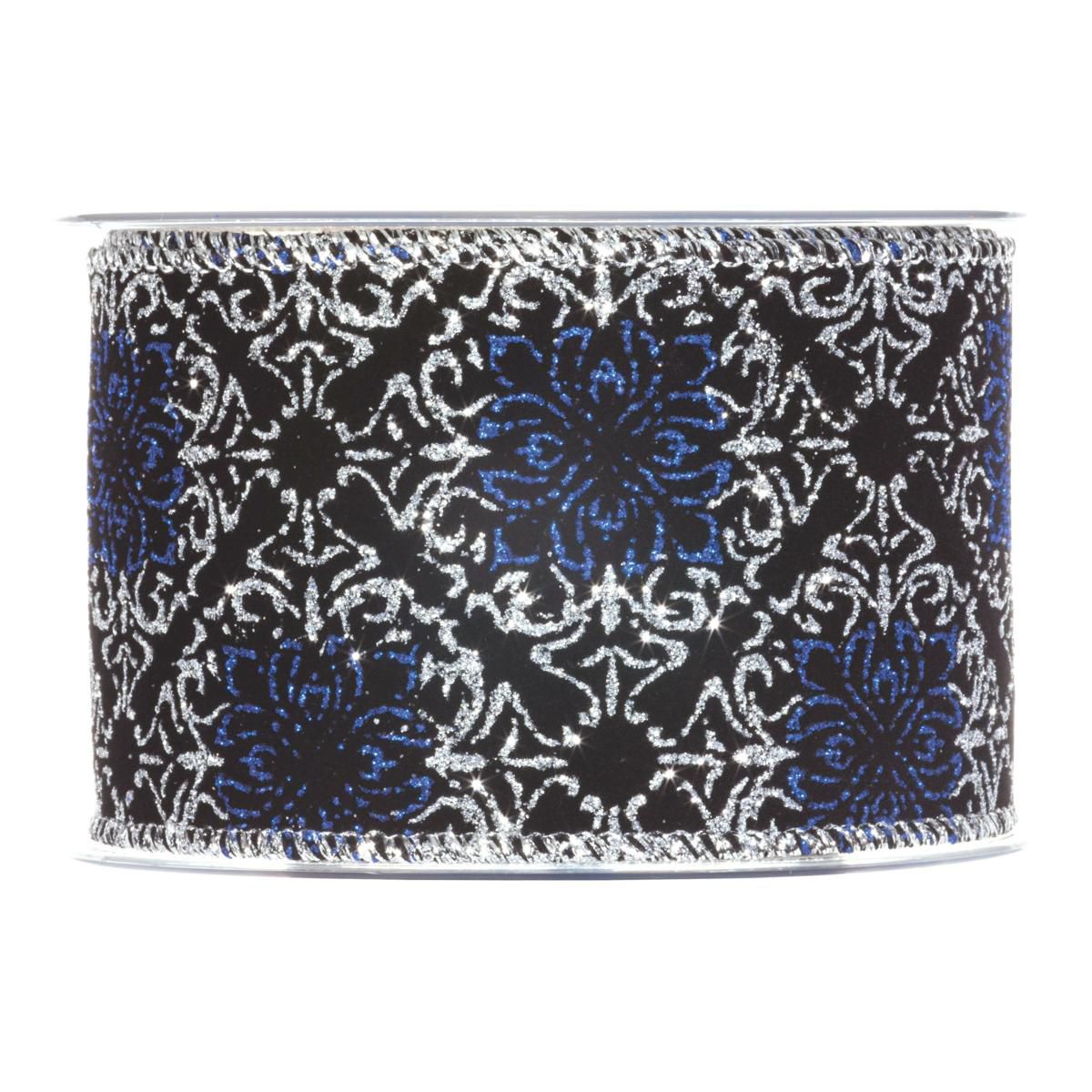 NASTRO VELLUTO-BAROCCO-63MM 10MT BLU/ARGENTO/NERO