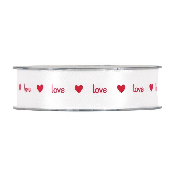 NASTRO RASO 25MM 25MT -LOVE- BIANCO/ROSSO