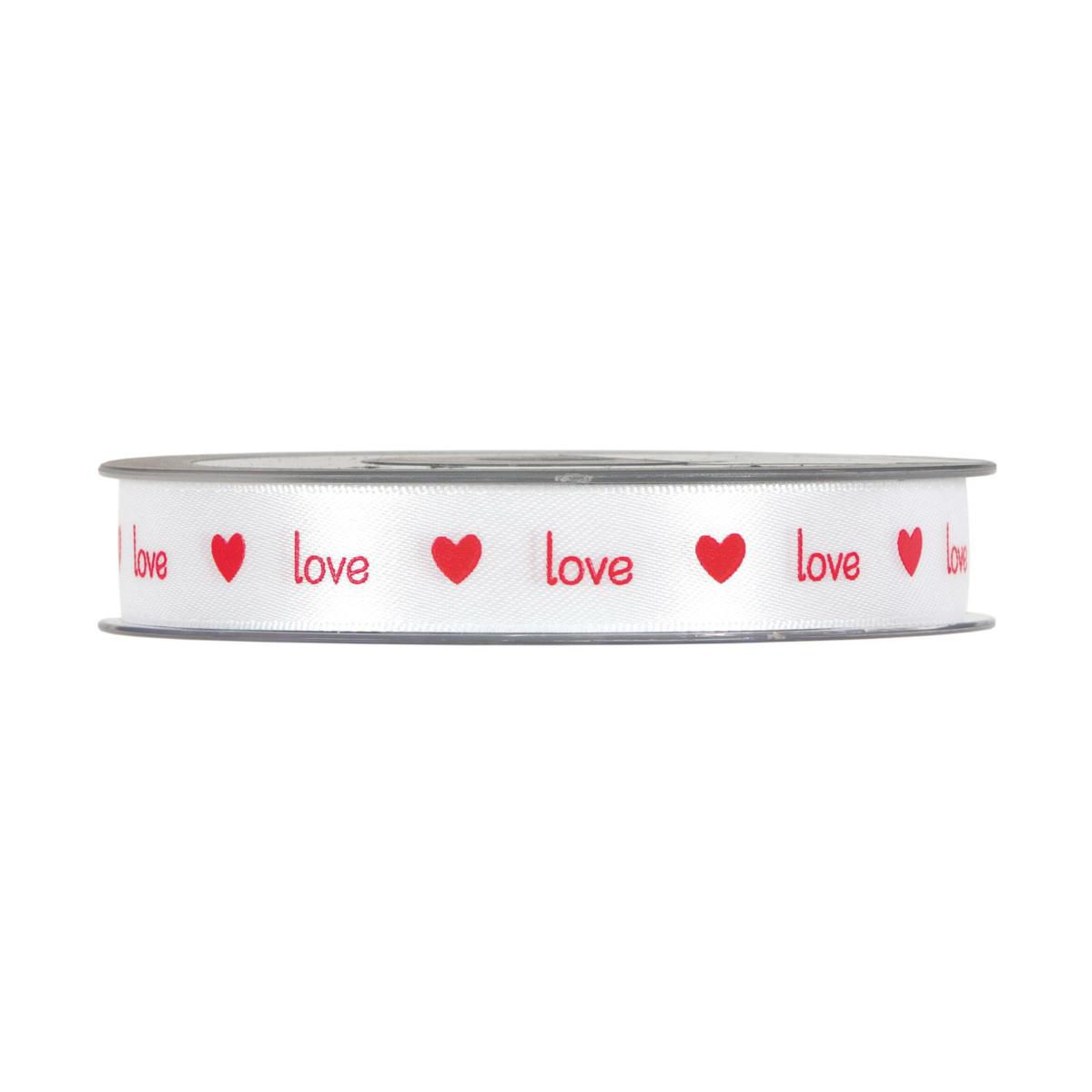 NASTRO RASO 15MM 25MT -LOVE- BIANCO/ROSSO