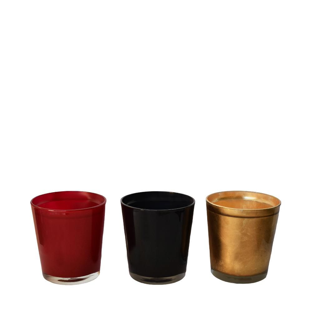 SET 6 VASI VETRO D.12,5CM H.13,5 CM BORDEAUX/NERO/ORO SET 6 VASI VETRO D.12,5CM H.13,5 CM BORDEAUX/NERO/ORO