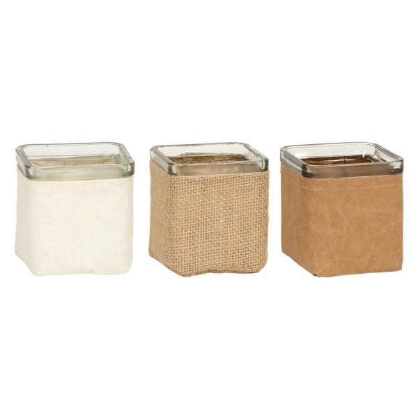 SET 3 VASETTI VETRO RICOPERTI 7,5X7,5 CM H.7,5 CM NATURALE SET 3 VASETTI VETRO RICOPERTI 7,5X7,5 CM H.7,5 CM NATURALE
