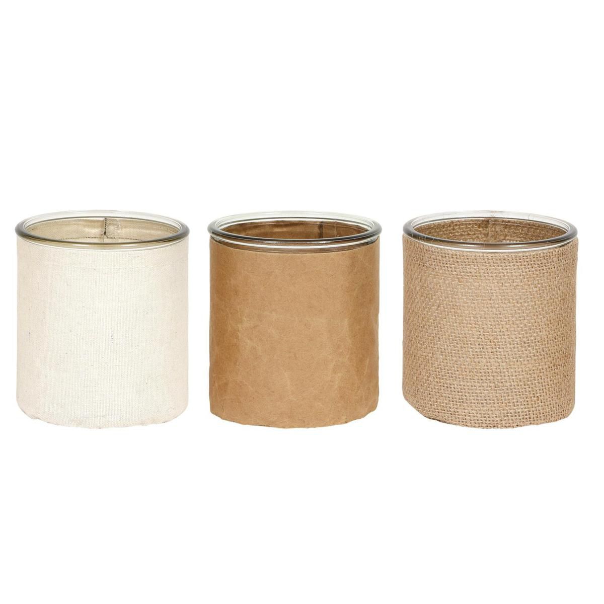 SET 3 VASETTI VETRO RICOPERTI D.10 CM H.10 CM NATURALE