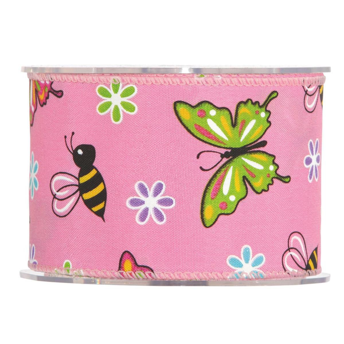 NASTRO POLIESTERE 63MM 10MT -BUTTERFLIES- ROSA
