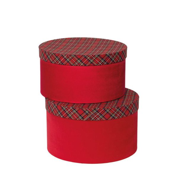 SET 2 SCATOLE ALCANTARAC/TARTAN D.25-27,5 CM H.15-16 CM ROSSO SET 2 SCATOLE ALCANTARAC/TARTAN D.25-27,5 CM H.15-16 CM ROSSO