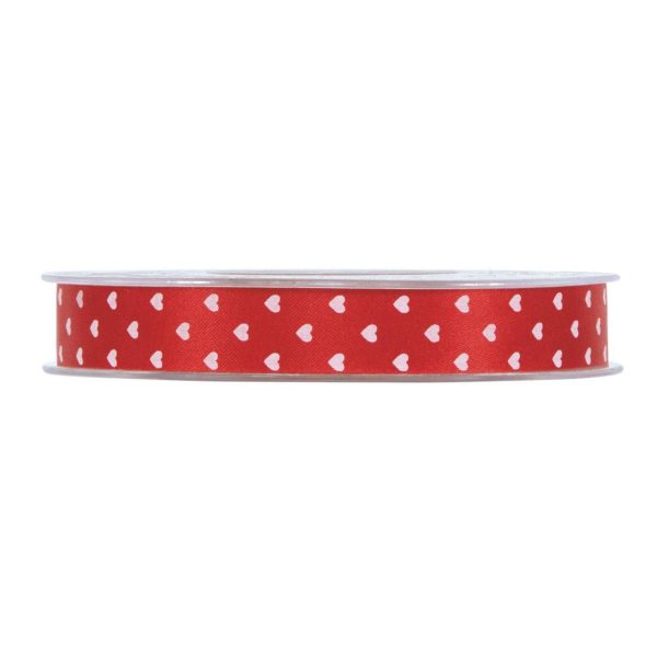 NASTRO RASO 15MM 45MT -CUORI- ROSSO/BIANCO