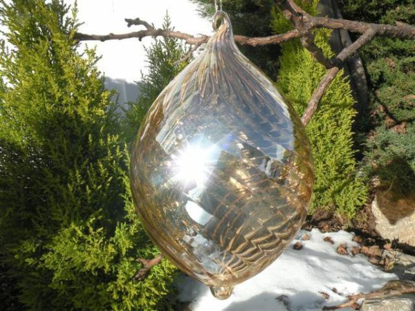 SFERA VETRO 14X22 MM OLIVA FESTONATA LUC. CREMA