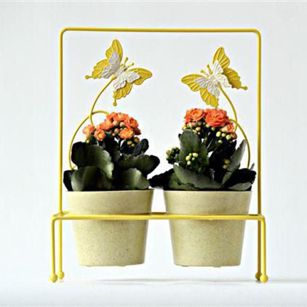 ALZATA METALLO C/2VASI D11-BUTTERFLY- 25X11X31 GIALLO