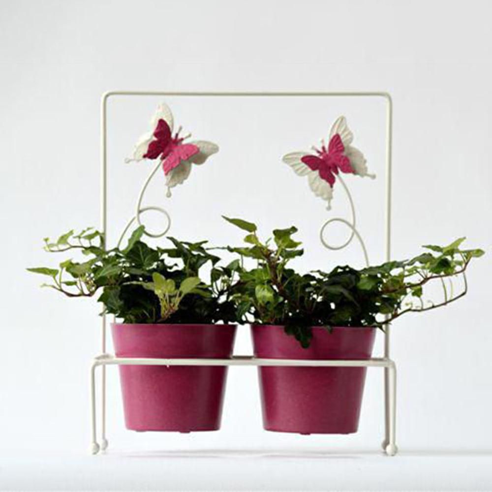 ALZATA METALLO C/2VASI D11-BUTTERFLY- 25X11X31 BIANCO