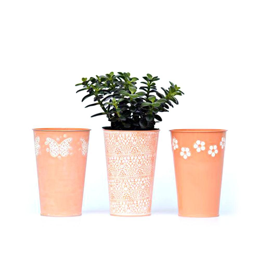 SET 3 VASI ZINCO D.13 CM H.18,5 CM DECO ASS.ARANCIO