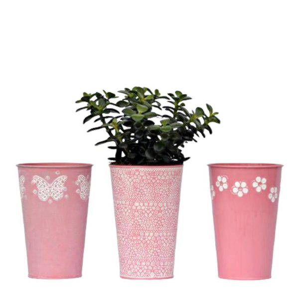 SET 3 VASI ZINCO DECO D13 H18,5 ASS.ROSA