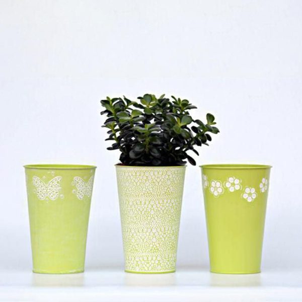 SET 3 VASI ZINCO DECO D13 H18,5 ASS.VERDE