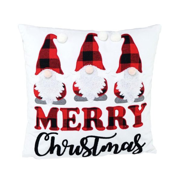 CUSCINO POLIESTERE GNOMI/MERRY CHRISTMAS 45X45 CM BIANCO/ROSSO
