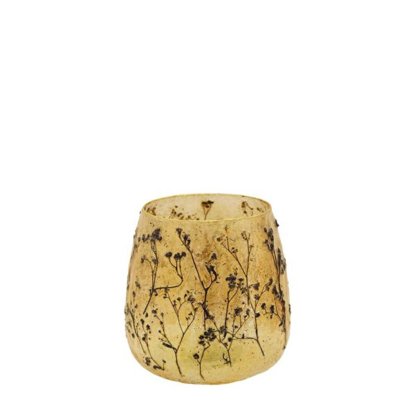 PORTATEALIGHT VETRO C/FIORI D.16 CM H.15 CM ORO