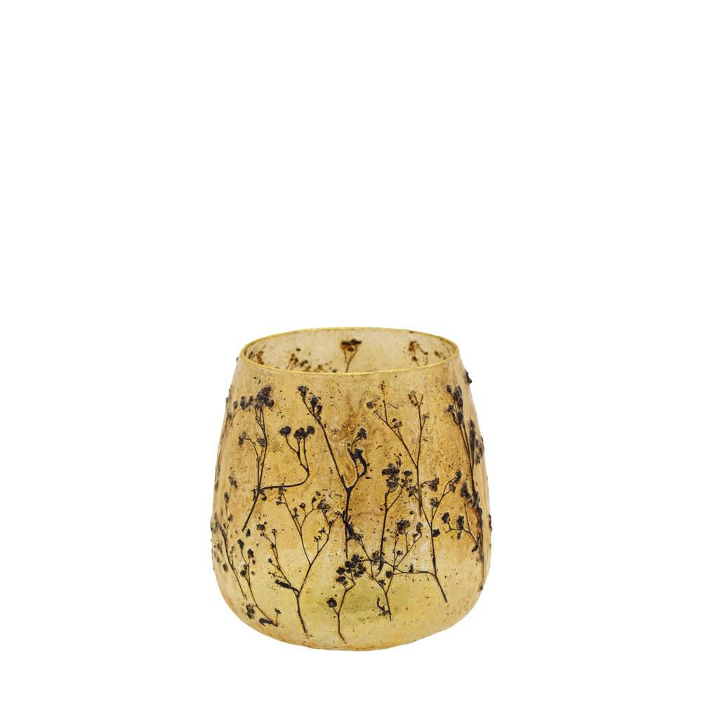 PORTATEALIGHT VETRO C/FIORI D.16 CM H.15 CM ORO