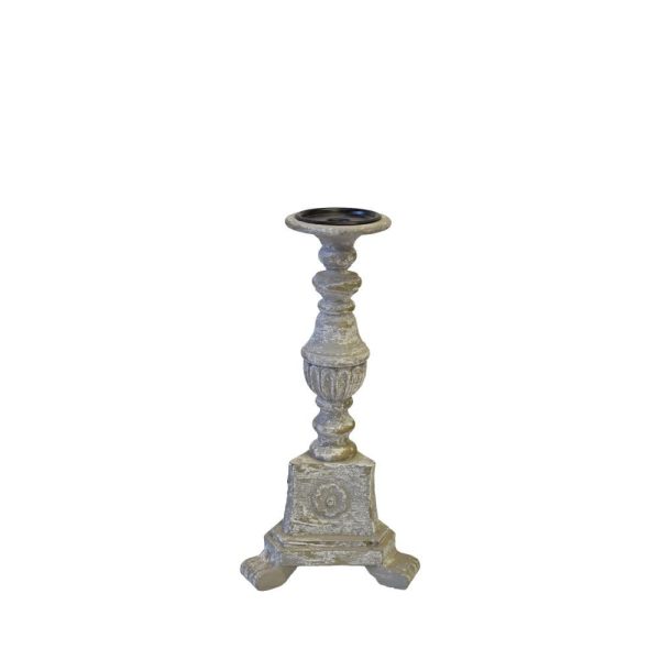 CANDELIERE LEGNO D.17 CM H.40 CM GRIGIO ANTICATO CANDELIERE LEGNO D.17 CM H.40 CM GRIGIO ANTICATO