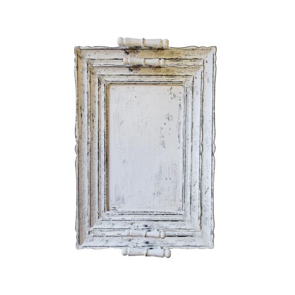 SET 2 VASSOI LEGNO 45X32X9 CM 62X41X7 CM BIANCO ANTICATO