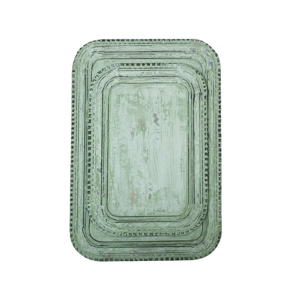 SET 2 VASSOI LEGNO 45X31X5 CM 59X40X5 CM VERDE ANTICATO SET 2 VASSOI LEGNO 45X31X5 CM 59X40X5 CM VERDE ANTICATO
