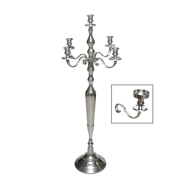 CANDELABRO ALLUMINIO 5 FUOCHI H.100 CM ARGENTO LUCIDO CANDELABRO ALLUMINIO 5 FUOCHI H.100 CM ARGENTO LUCIDO