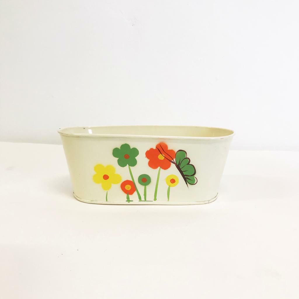 VASCHETTA LATTA D.22,5X11,5 CM H.9 CM C/FIORI AVORIO