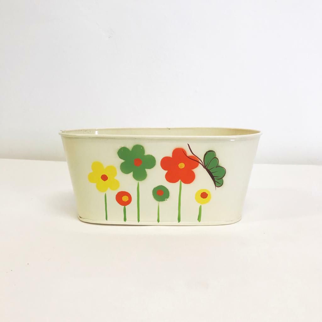 VASCHETTA LATTA D.25,5X14 CM H.11 CM C/FIORI AVORIO