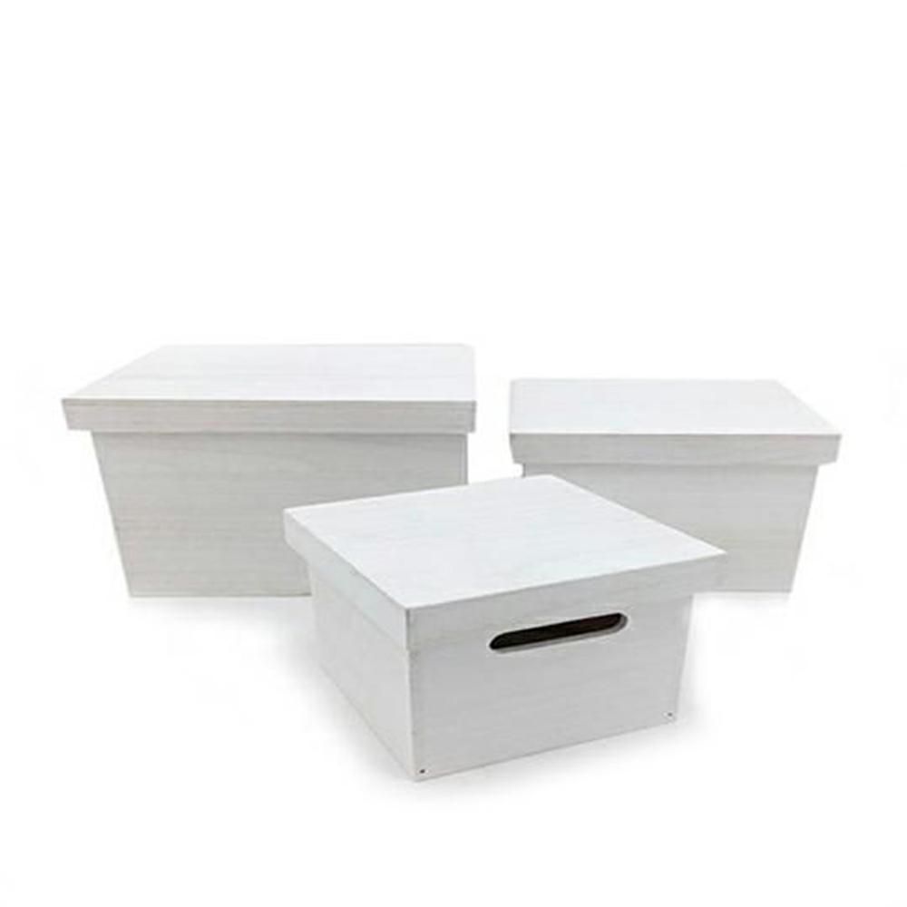 SET 3 SCATOLE LEGNO C/COPERCHIO 30-40X20-30 H.15-19 CM BIANCO SET 3 SCATOLE LEGNO C/COPERCHIO 30-40X20-30 H.15-19 CM BIANCO