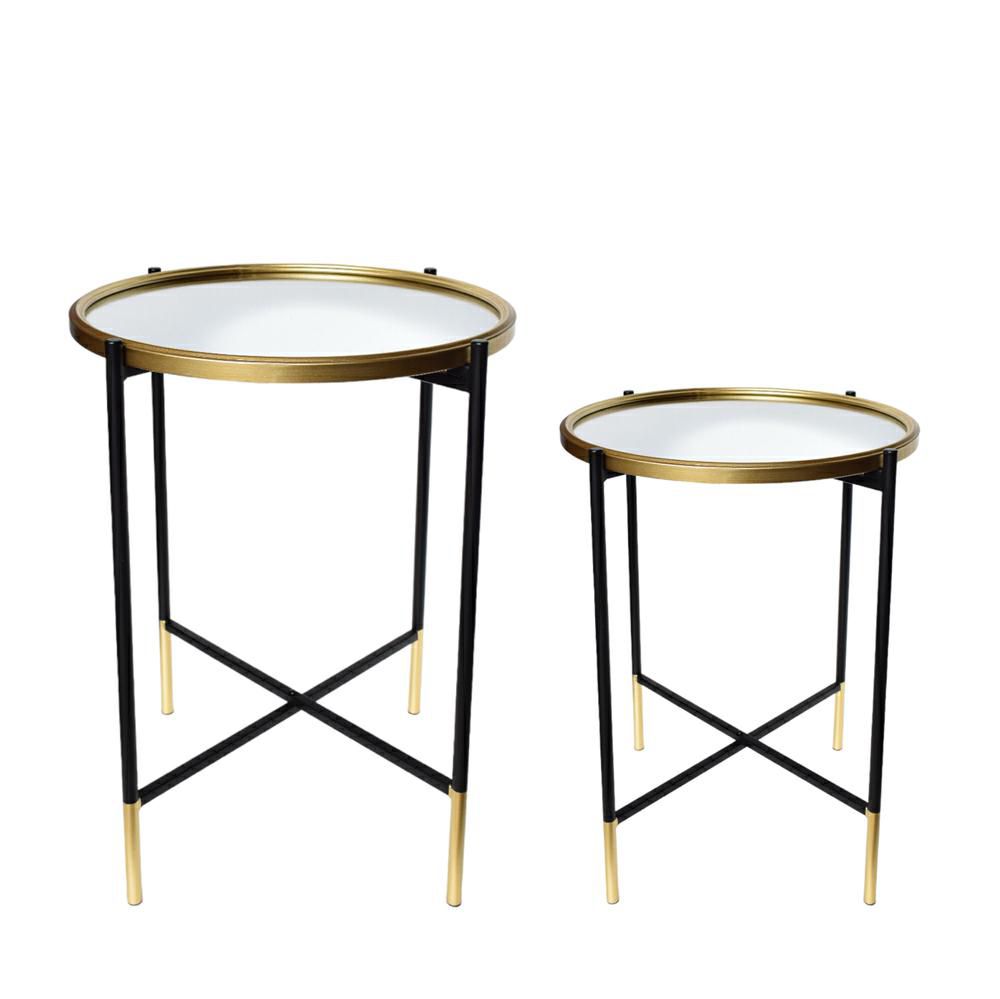 SET 2 TAVOLI METALLO C/SPECCHIO NERO/ORO SET 2 TAVOLI METALLO C/SPECCHIO NERO/ORO