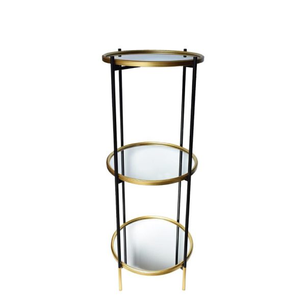 STRUTTURA 3 PIANI METALLO C/SPECCHIO D.41 CM H.100 CM NERO/ORO STRUTTURA 3 PIANI METALLO C/SPECCHIO D.41 CM H.100 CM NERO/ORO