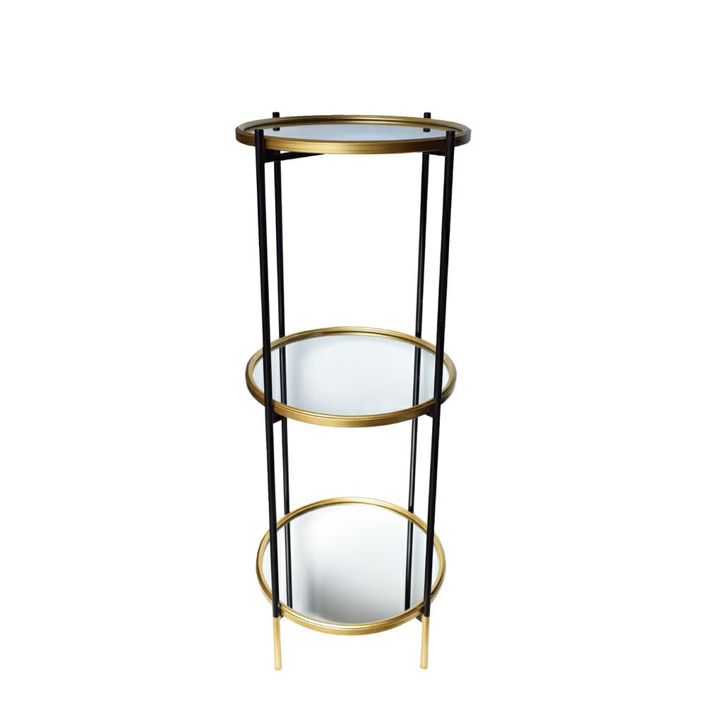 STRUTTURA 3 PIANI METALLO C/SPECCHIO D.41 CM H.100 CM NERO/ORO STRUTTURA 3 PIANI METALLO C/SPECCHIO D.41 CM H.100 CM NERO/ORO
