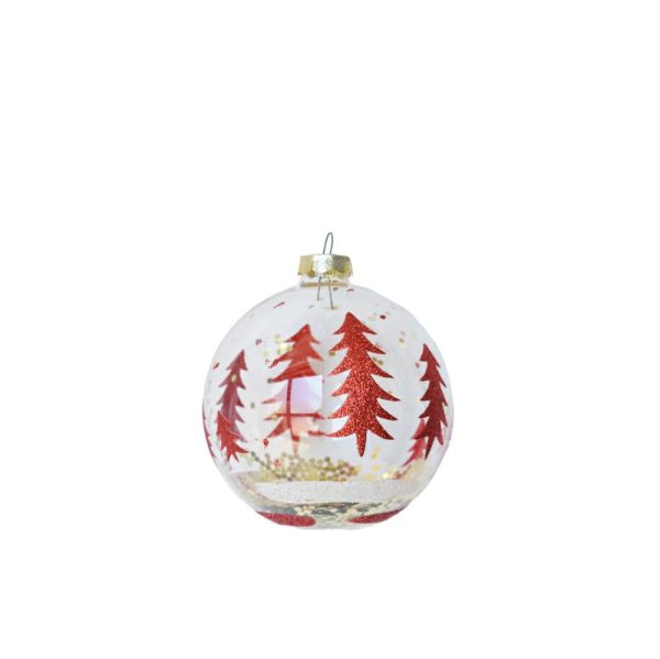 SFERA VETRO C/ALBERI MM.100 BIANCO/ROSSO/ORO SFERA VETRO C/ALBERI MM.100 BIANCO/ROSSO/ORO