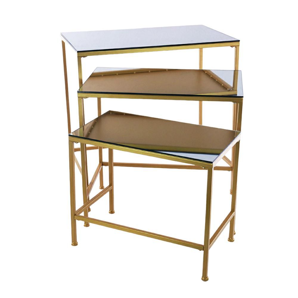 SET 3 TAVOLI METALLO 26-38X46-58 CM H.38-58 CM ORO