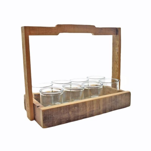 VASSOIO LEGNO C/MANICO 35X19X30 CM C/8 BICCHERI 8X8 CM