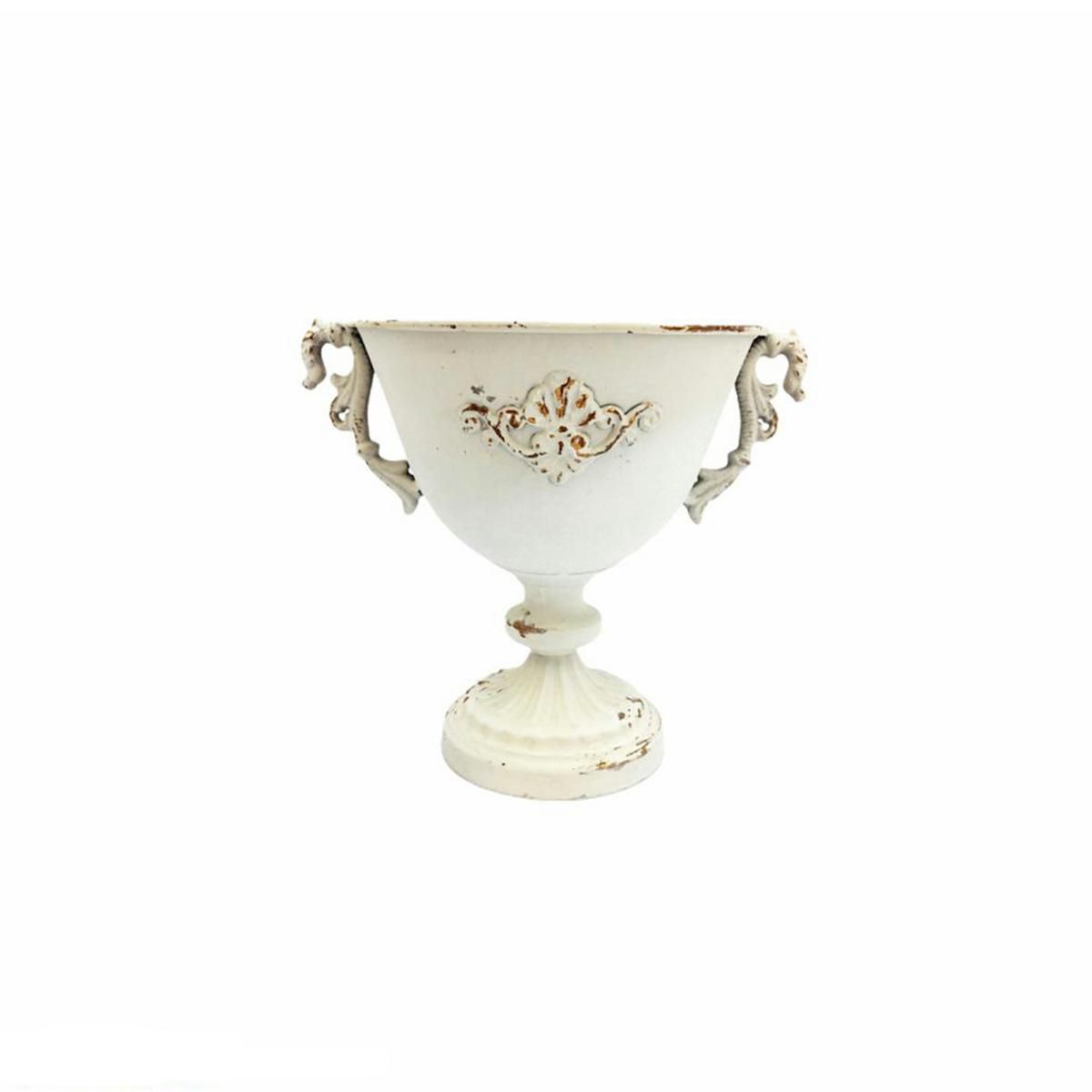 COPPA METALLO C/MANICI D.20 CM H.23 CM BIANCO ANTICATO ORO COPPA METALLO C/MANICI D.20 CM H.23 CM BIANCO ANTICATO ORO