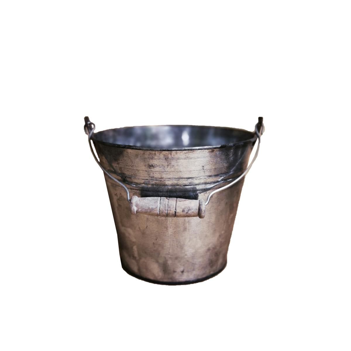 SECCHIELLO LATTA C/MANICO LEGNO D.16 CM H.15 CM ZINCO ANTICATO SECCHIELLO LATTA C/MANICO LEGNO D.16 CM H.15 CM ZINCO ANTICATO