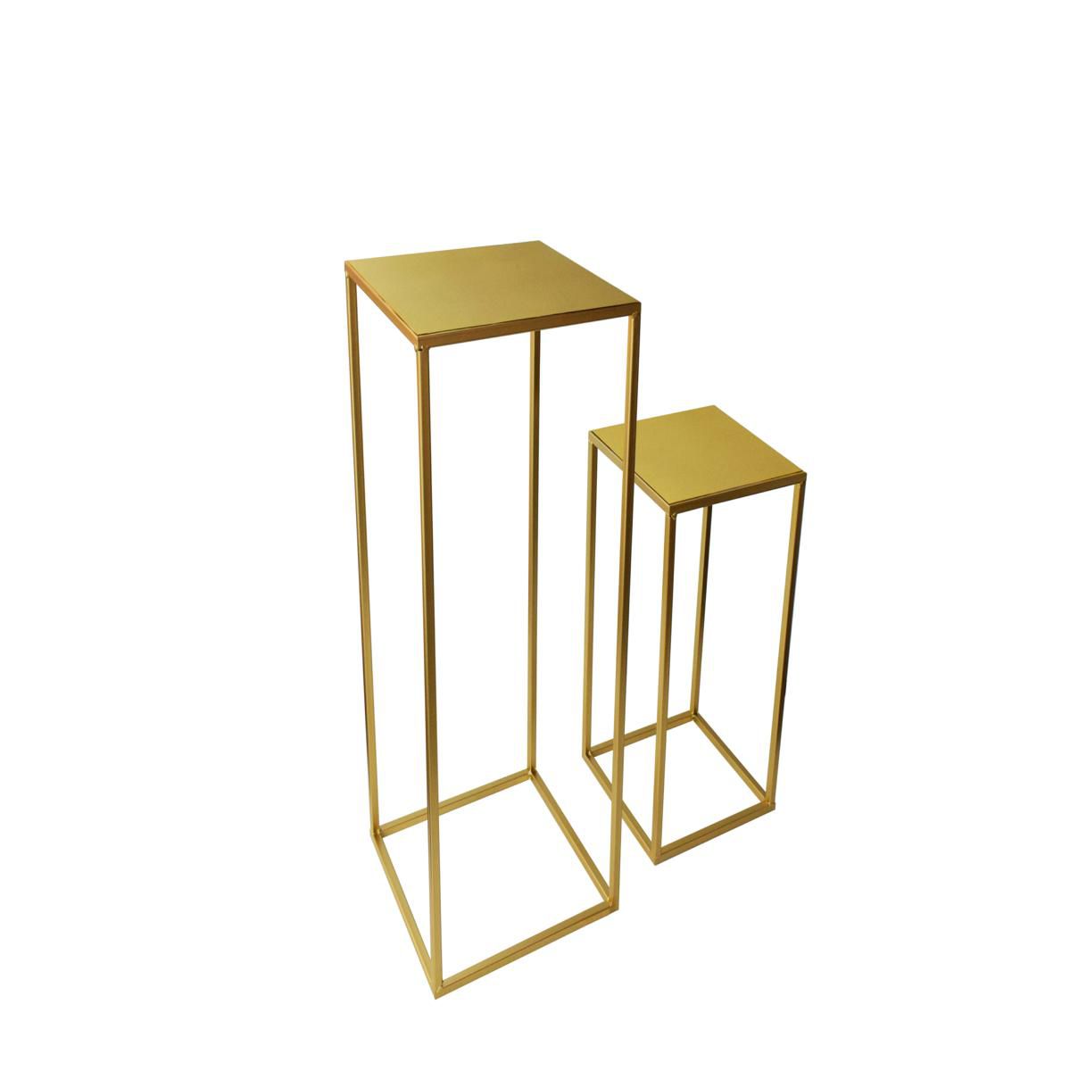 SET 2 ALZATE METALLO C/APPOGGIO 27X27-30X30 CM H.80-100 CM ORO